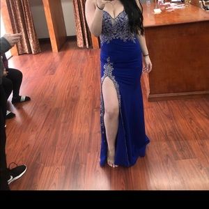 Blue gown with gold crystals